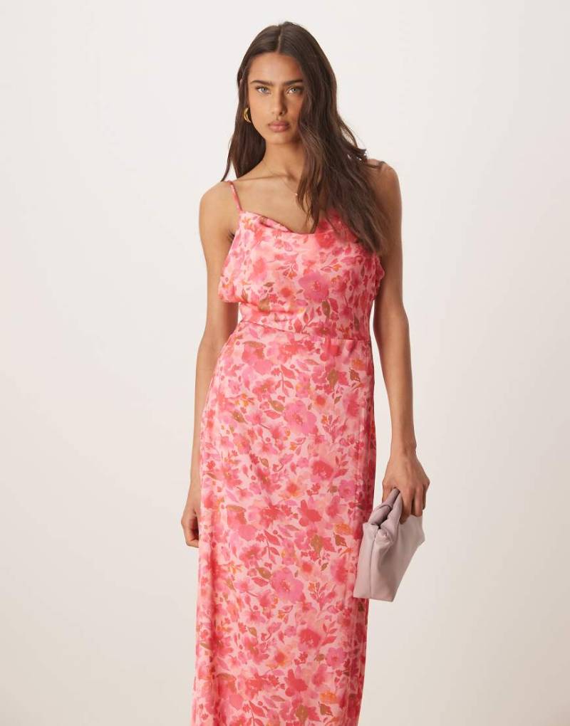 VILA - Camisole-Maxikleid aus Satin in Rosa mit Blumenprint von Vila