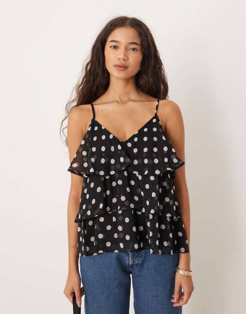 VILA - Camisole-Oberteil in Schwarz und Weiß gepunktet mit Rüschen von Vila