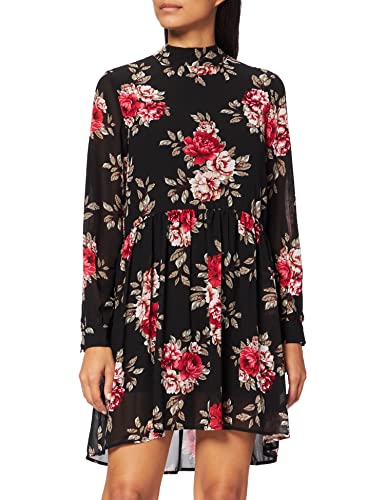 VILA Damen VIMINEA Highneck L/S Dress/SU Kleid, Black/AOP:Romance, 36 von Vila