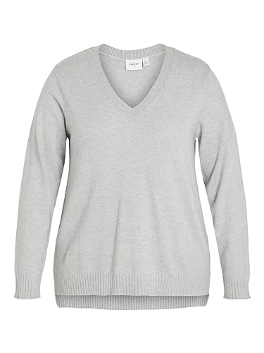 VILA EVOKED BY VILA Vila Damen Viril V-Neck L/S Knit Top/Cur - Noos D nner Pullover, Light Grey Melange, 46 EU von Vila