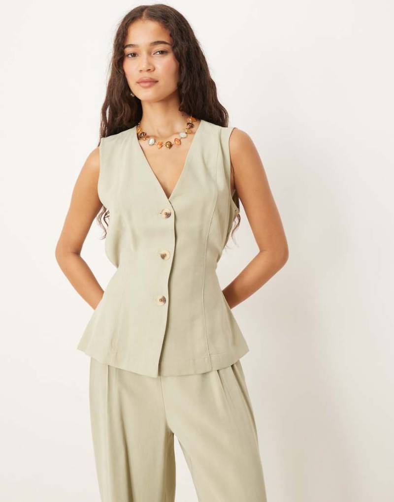 VILA - Elegante Weste in Salbeigrün mit Taillenschnürung, Kombiteil von Vila