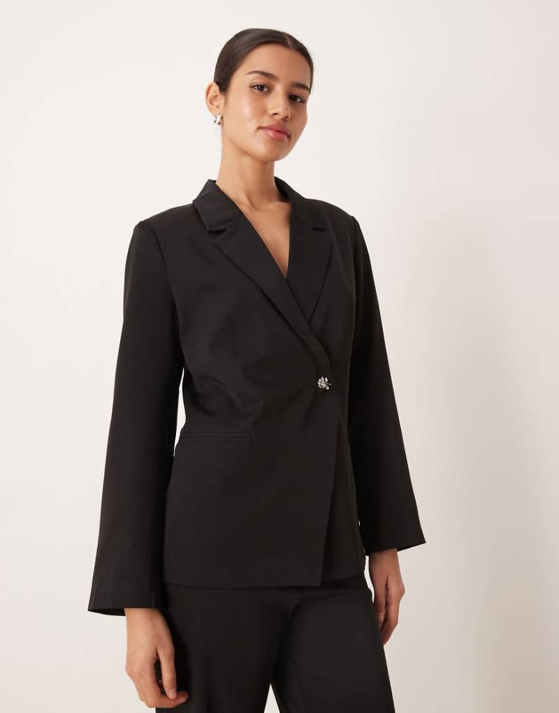 VILA - Eleganter Blazer in Schwarz mit Knöpfen in gehämmerter Optik, Kombiteil von Vila