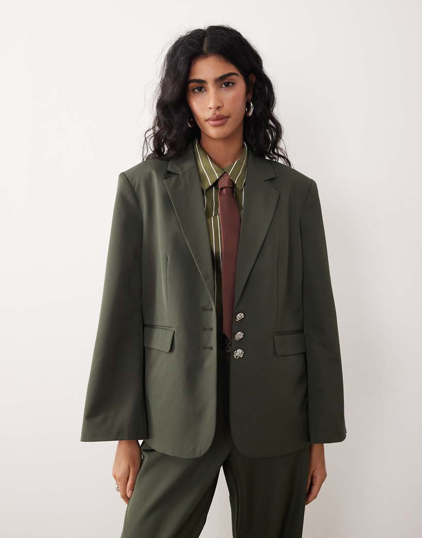 VILA - Eleganter Blazer in kräftigem Khaki mit Knöpfen in gehämmerter Optik, Kombiteil-Grün von Vila