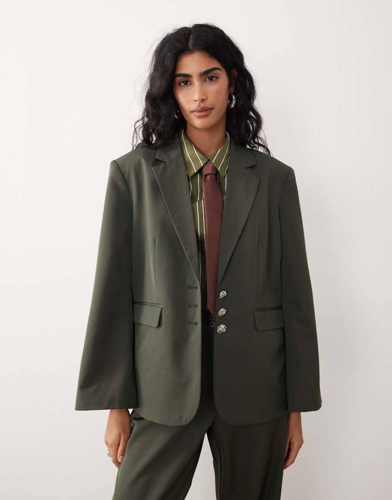 VILA - Eleganter Blazer in kräftigem Khaki mit Knöpfen in gehämmerter Optik, Kombiteil-Grün von Vila