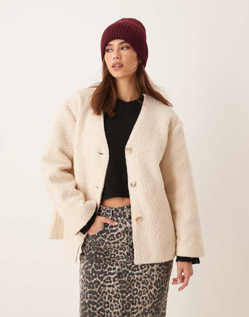 VILA - Fleecejacke in Creme mit Knöpfen-Weiß von Vila