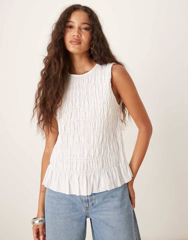 VILA - Gerafftes, ärmelloses Top aus Webstoff in Weiß von Vila