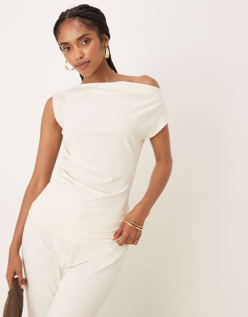 VILA - Geripptes Oberteil in Cremeweiß mit Raffung, Kombiteil von Vila