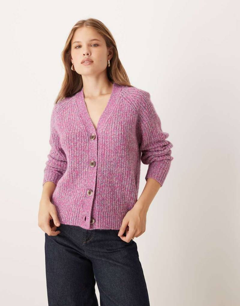 VILA - Grob gerippte Strickjacke in rosa meliert von Vila