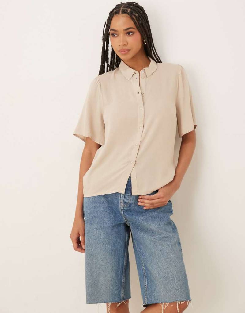 VILA - Hemdbluse in Steinbeige mit Flatterärmeln und Leinenanteil-Neutral von Vila