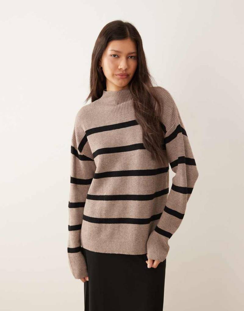 VILA - Hochgeschlossener Pullover in Braun gestreift mit superweicher Haptik-Neutral von Vila