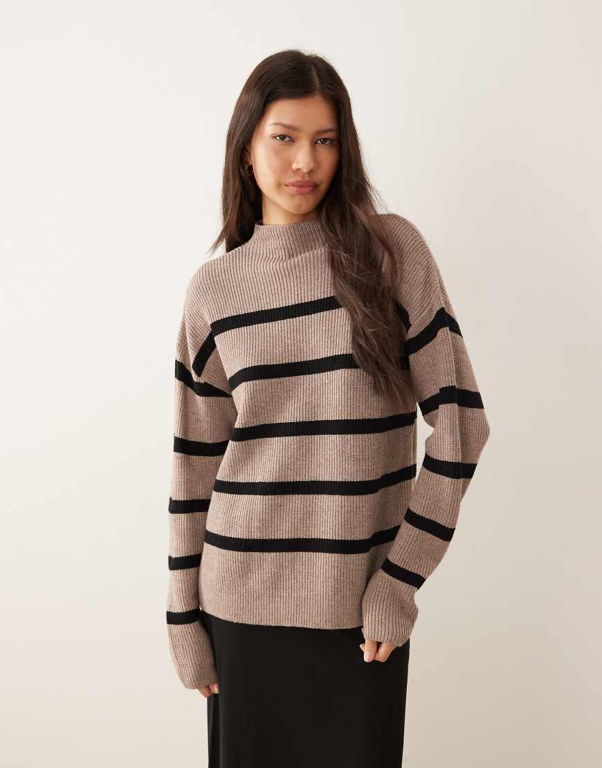 VILA - Hochgeschlossener Pullover in Braun gestreift mit superweicher Haptik-Neutral von Vila