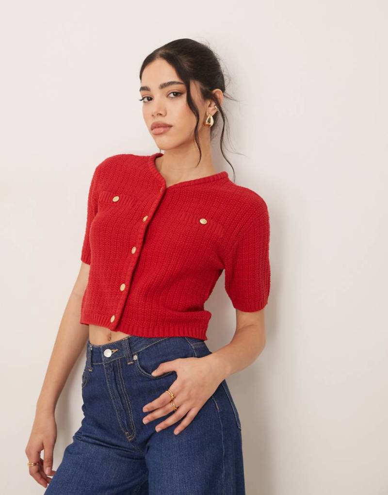 VILA - Kurzärmlige Strickjacke aus Bouclé in Rot von Vila