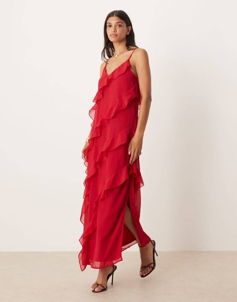 VILA - Maxi-Trägerkleid in Rot mit Rüschen von Vila