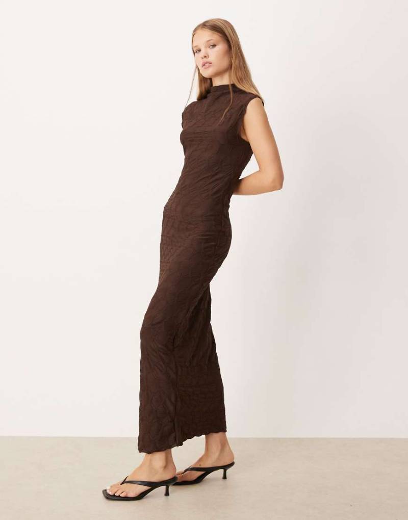 VILA - Maxikleid aus strukturiertem Jersey in Schokobraun von Vila