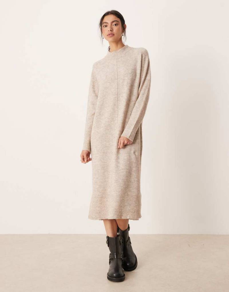 VILA - Midi-Strickkleid in Natur meliert mit Ziernaht vorne-Neutral von Vila