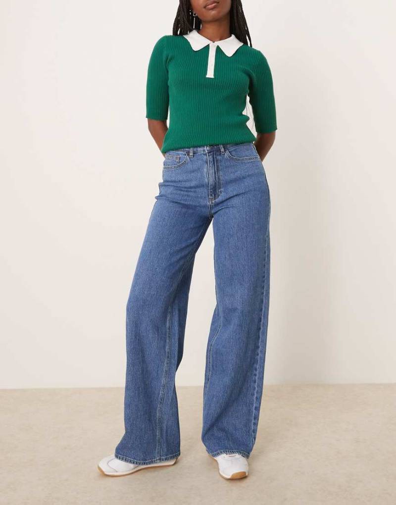 VILA - Mittelblaue Denim-Jeans mit hoher Taille und weitem Bein von Vila