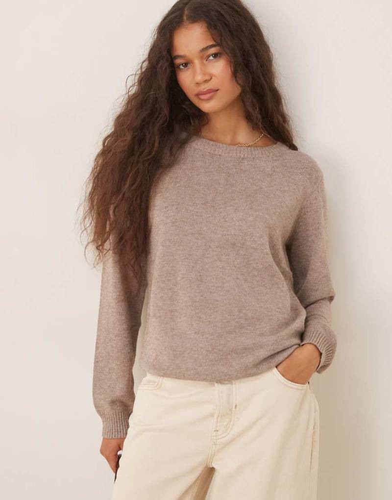 VILA - Strickpullover in Braun mit O-Ausschnitt-Neutral von Vila