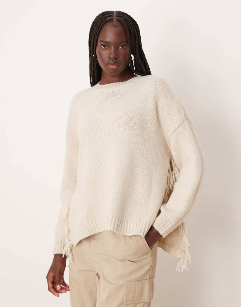 VILA - Strickpullover in Creme mit Fransen-Weiß von Vila