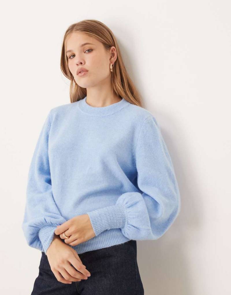 VILA - Strickpullover in Hellblau mit Ballonärmeln von Vila