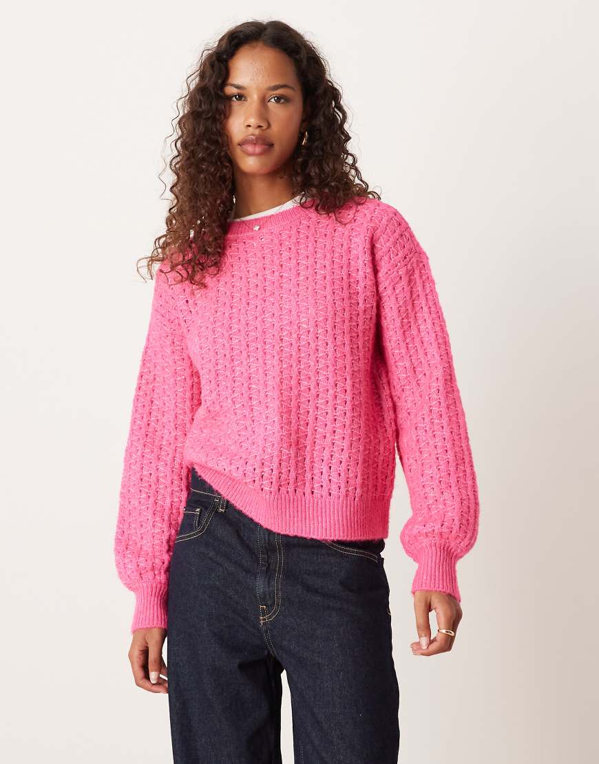 VILA - Strickpullover in leuchtendem Pink mit diagonalem Muster-Rosa VILA - Strickpullover in leuchtendem Pink mit diagonalem Muster-Rosa von Vila