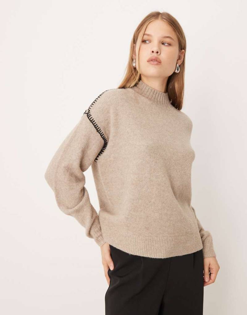 VILA - Strickpullover in meliertem Naturton mit Kontrastbesatz-Neutral von Vila
