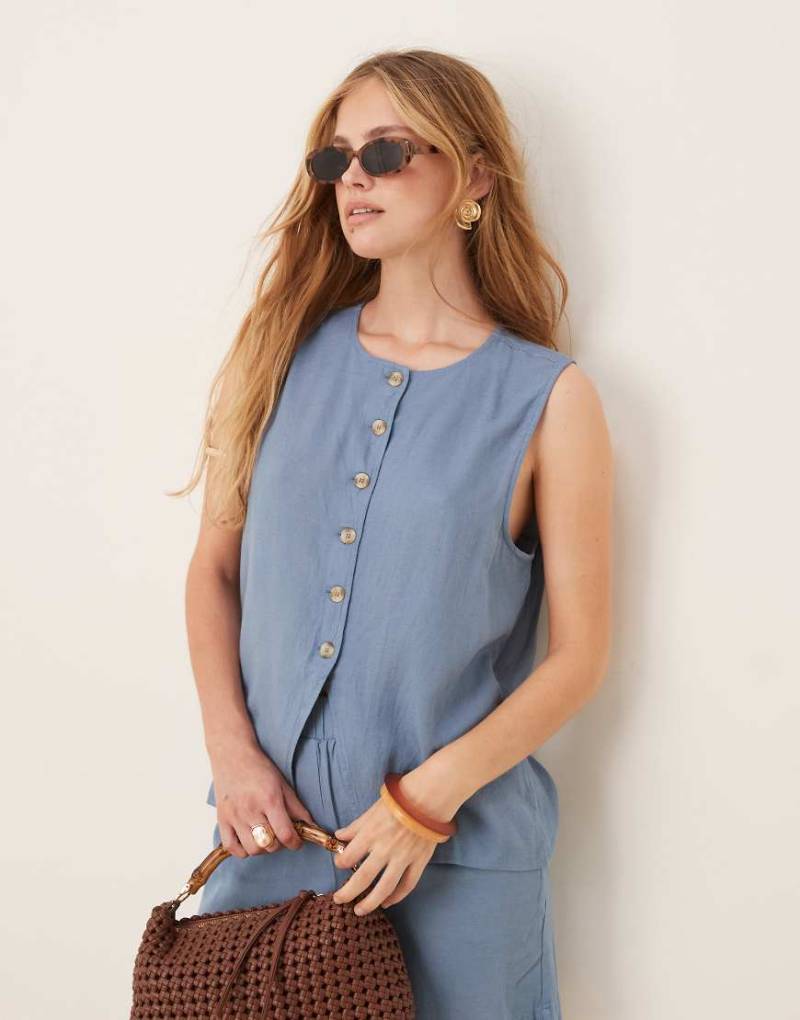 VILA - Weste in Chambray-Blau mit Knopfleiste vorne, Kombiteil von Vila