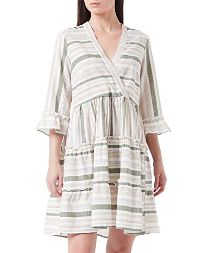 VILA Women's VIETNI 3/4 Sleeve Short WRAP Dress Minikleid, Cloud Dancer/Stripes:Four Leaf Clover Combo, 36 VILA Women's VIETNI 3/4 Sleeve Short WRAP Dress Minikleid, Cloud Dancer/Stripes:Four Leaf Clover Combo, 36 von Vila