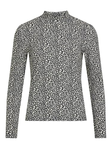 Vila Damen Vileoa L/S Rollneck Top-Noos Langarmshirt, Birch/AOP:Cheetah,XXL von Vila