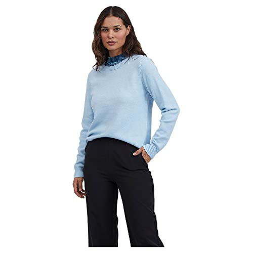 Vila Damen Strickpullover Rundhalsausschnitt O-Neck L/S Knit Top,Kentucky Blue/Detail:Melange,XXL von Vila