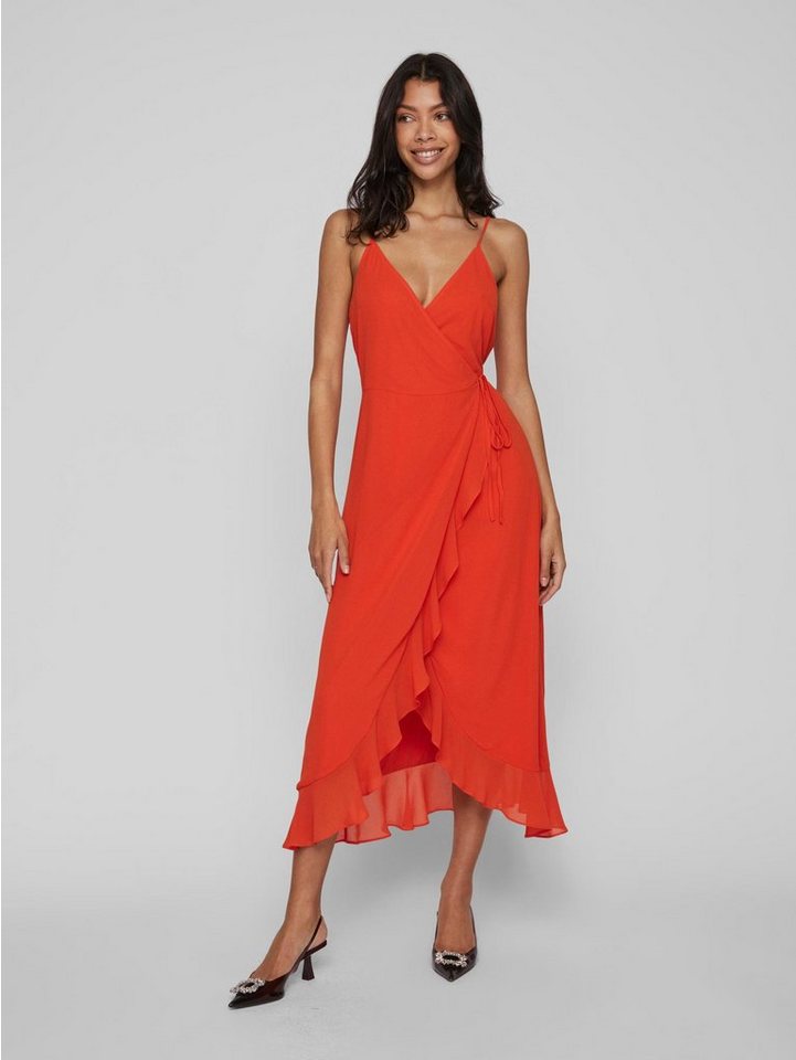 Vila Abendkleid Elegantes Wickelkleid mit Spaghettiträger Volant Rüschen Dress (lang) 6973 in Orange von Vila