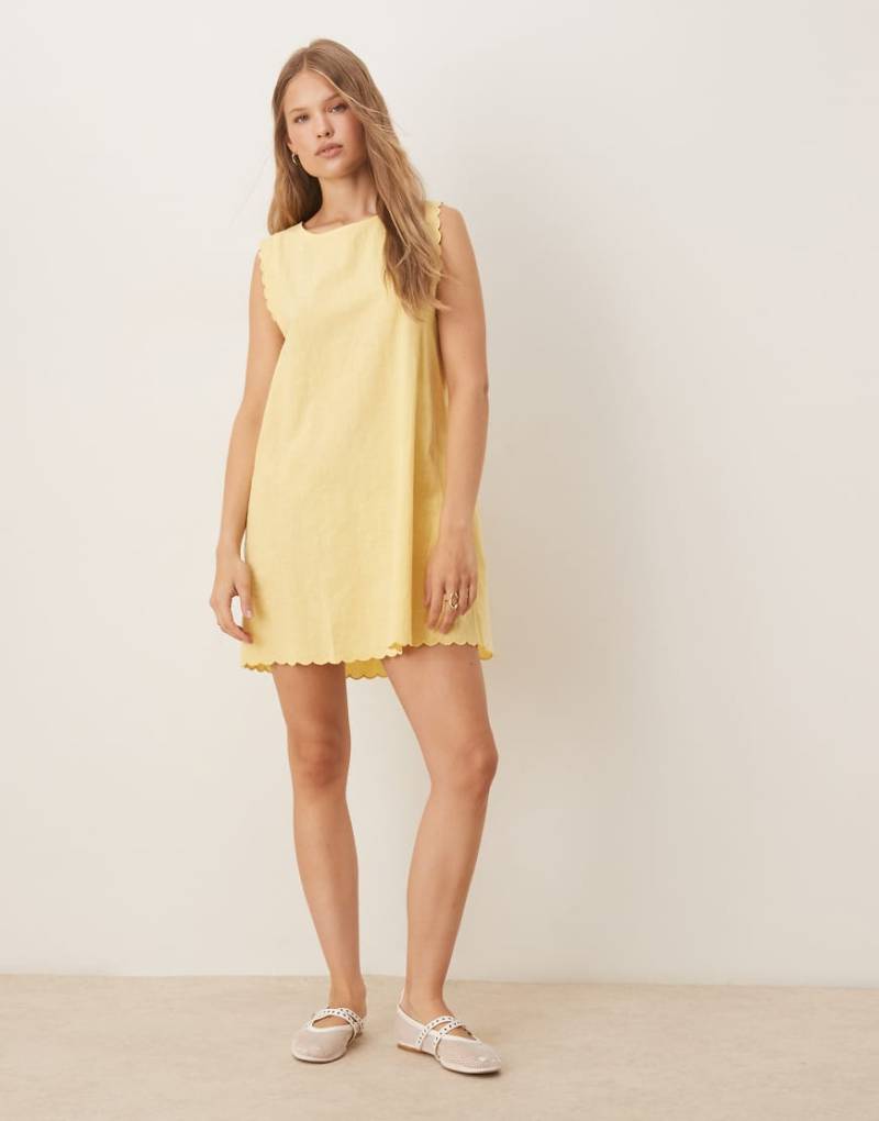 Vila - Baumwoll-Minikleid in Gelb mit Muschelsaum von Vila