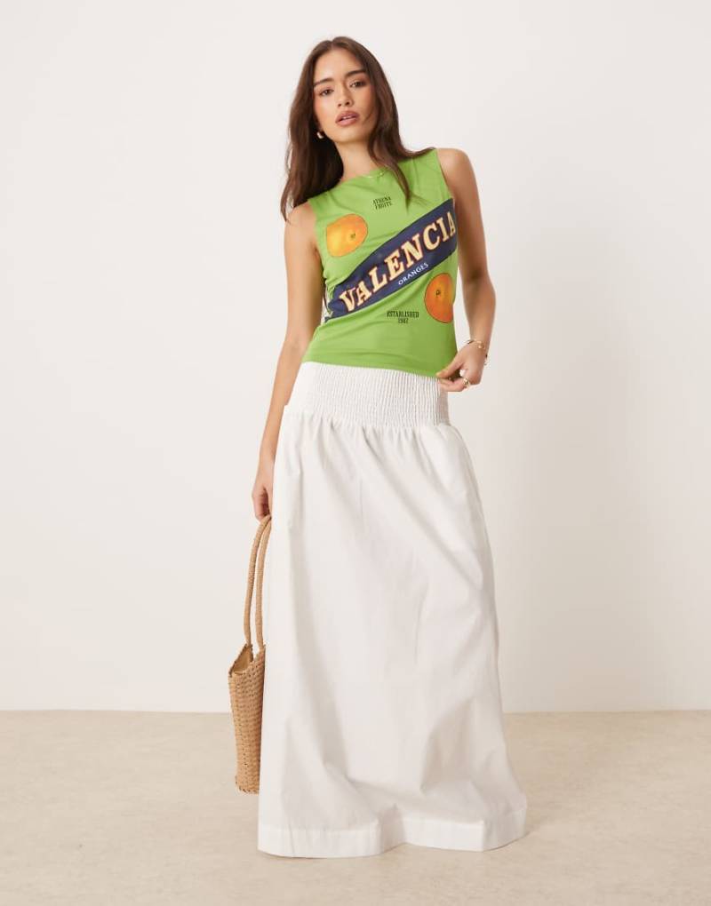 Vila - Boho-Rock aus Popeline in Creme mit gesmoktem Bund-Weiß von Vila