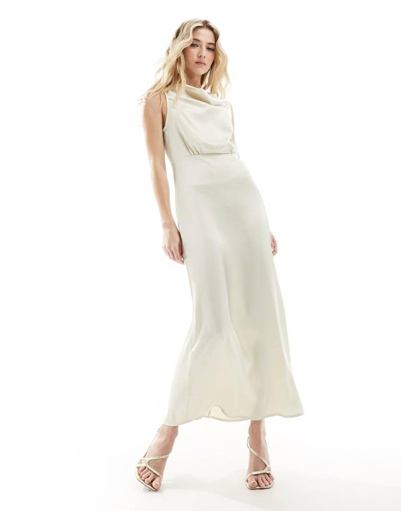 Vila - Bridal - Maxikleid in Creme mit Wasserfallausschnitt-Neutral von Vila