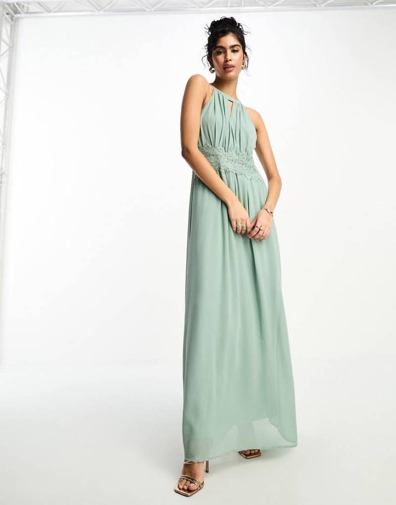 Vila - Bridesmaid - Maxikleid in Salbeigrün mit Neckholder-Träger-Blau von Vila