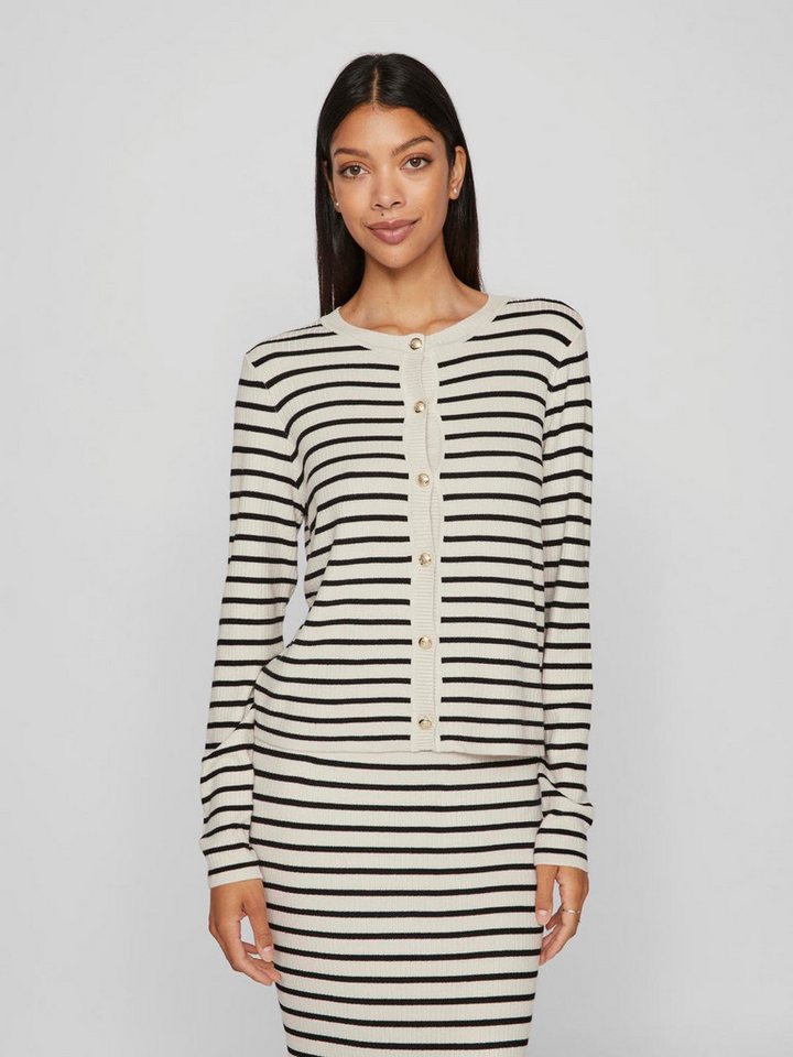 Vila Cardigan Strickjacke Langarm Rundhals Knopfleiste VIZICHA L/S STRIPED KNIT CARDIGAN von Vila
