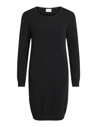 Vila Clothes Damen Kleid VIRIL L/S Knit Dress - NOOS 14042768, Knielang, Einfarbig, Gr. 38 (Herstellergröße: M), Schwarz (Black) von Vila