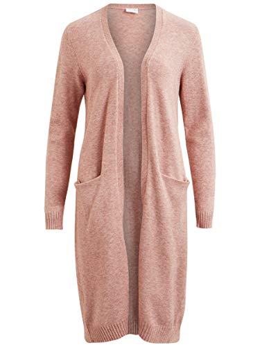 Vila Clothes Damen VIRIL L/S Long Knit Cardigan-NOOS Strickjacke, Rosa (Ash Rose Detail:Melange), 34 (Herstellergröße: XS) von Vila