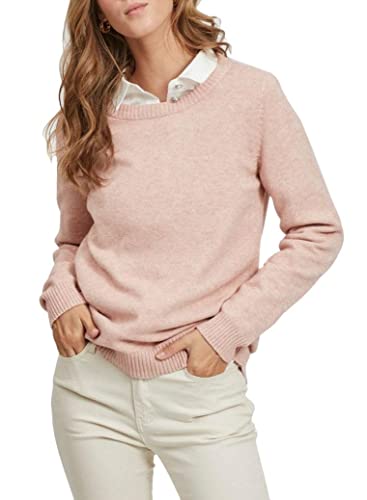 Vila Damen Viril O-Neck L/S Knit Top - Noos Pullover, Misty Rose/Detail:Melange, M EU von Vila