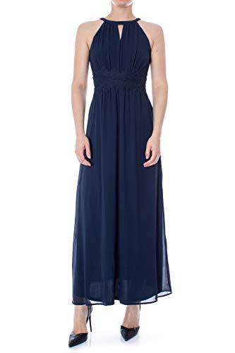 VILA CLOTHES Damen Neckholder Kleid VIMILINA HALTERNECK DRESS - NOOS 14052647, Maxi, Einfarbig, Gr. 38, Blau (Total Eclipse) von Vila