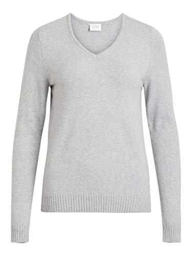 Vila Clothes Damen Pullover VIRIL L/S V - Neck Knit TOP - NOOS 14042769, Einfarbig, Gr. 38 (Herstellergröße: M), Grau (Light Grey Melange) von Vila