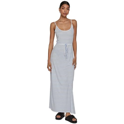 Vila Damen Bequemes Maxi Kleid Langes Spaghetti Träger Dress mit Seitenschlitzen & Tunnelzug VIMOONEY, Farben:Blau, Größe:S von Vila