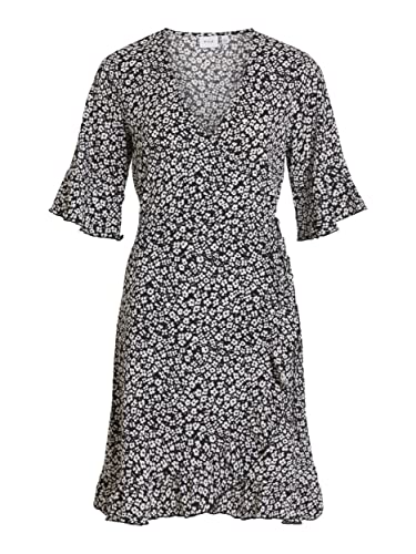 Vila Damen Kleid VICAIA S/S WRAP Dress (as3, Alpha, m, Regular, Regular, Black) von Vila