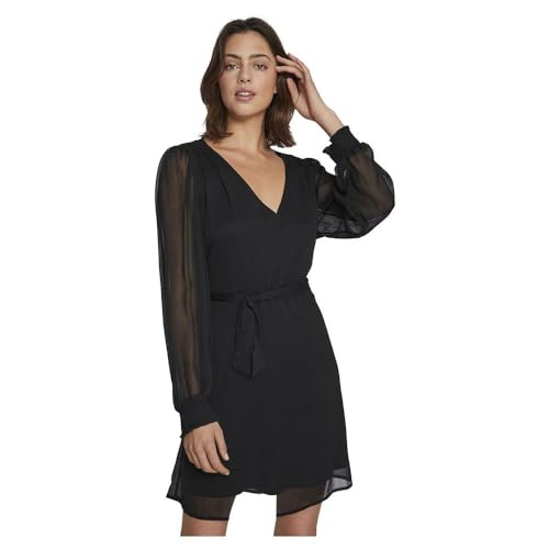 Vila Damen Kleid VIFALIA Smock V-Neck L/S Dress - NOOS (DE/NL/SE/PL, Numerisch, 38, Regular, Regular, schwarz) von Vila