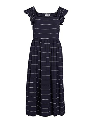 Vila Damen Kleid VIRITA SQUARE NECK S/L MID CALF DRESS/SU (as3, numeric, numeric_36, regular, regular, navy blazer) von Vila
