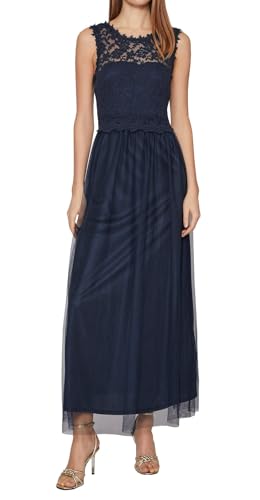 Vila Damen Maxi Kleid VILynnea langes Trägerkleid Abendkleid mit Spitze 14052673 Total Eclipse 34 von Vila