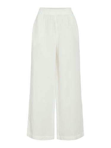 Vila Damen Palazzo Stoffhose mit elastischem Bund und weitem Bein Leinen Optik, Farben:Weiß, Größe:38 von Vila