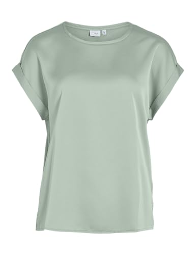 Vila Damen Satin Blusen T-Shirt Kurzarm Basic Rundhals Top Glänzend Tunika Blouse Oberteil VIELLETTE, Farben:Mint, Größe:42 von Vila