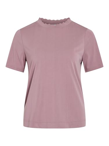 Vila Damen T-Shirt mit Rundhals, Basic-Design Oberteil Kurzarm Wellensaum, Farben:Altrosa, Größe:L von Vila