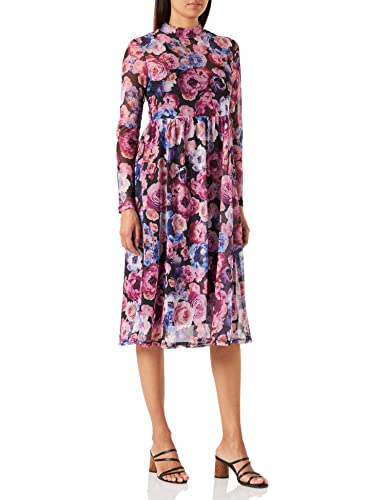 VILA Damen VIBITHA LS MESH MIDI Dress Kleid, Black/AOP:Watercolor, M von Vila