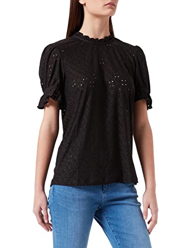 VILA Damen VIKAWA S/S Flounce TOP/SU-NOOS T-Shirt, Black, XS von Vila